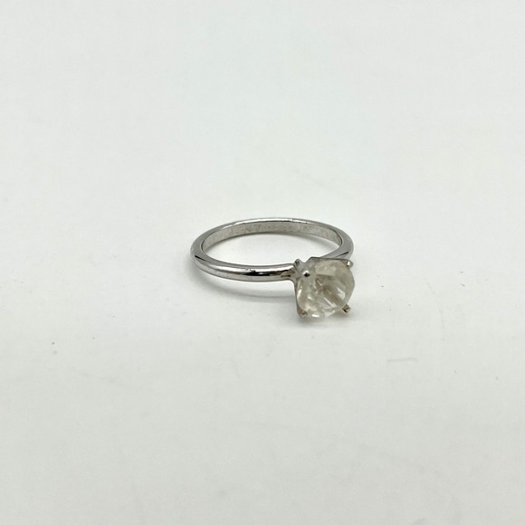 Jewelry - Silver Tone Ring with Round Faceted Stone Size 7 Statement Jewelry